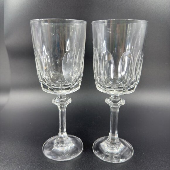 Tiffin Franciscan Atwater Stem Goblet Clear Crystal Heavy Cups Glasses Set 2 VTG - Picture 8 of 8